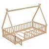 CAVINAS Twin Size Floor Bed Tent-Shaped Sleek Pine Bed Frame with Guardrail and Door for Bedroom - 3 of 4
