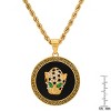 Steeltime 30" 18k Gold Plated Stainless Steel And Grey & White Simulated Diamonds Cheetah's Head Round Pendant With Greek Key Accents - 3 of 4