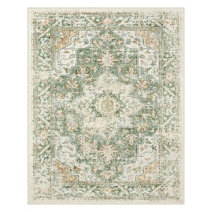 Lahome  Large Floral Border Contrast Short Pile Velvet Rectangular Indoor Area Rug - 1 of 4