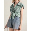 Womens Button Down Shirts Short Cap Sleeve Summer Cotton V Neck Collared Stripes Blouses Casual Plaid Tops - 3 of 4