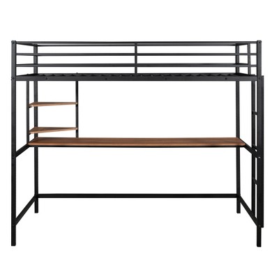 Bellemave Twin Size Loft Bed with Desk and Storage Shelves,Heavy-Duty Loft Bed Twin ,Metal Loft Bed Frame with Safety Guardrail,Space-Saving,Black