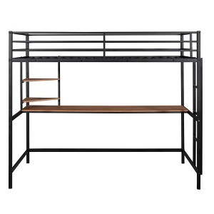 Bellemave Twin Size Loft Bed with Desk and Storage Shelves,Heavy-Duty Loft Bed Twin ,Metal Loft Bed Frame with Safety Guardrail,Space-Saving,Black - 1 of 4