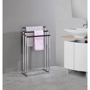 Kings Brand Furniture - Chrome Metal/Walnut Wood Freestanding Towel Rack Stand - 1 of 3