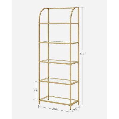 Gold 5-Tier Steel Frame Open Back Bookcase