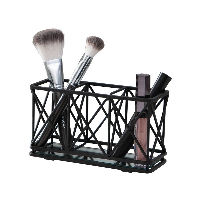 Three Compartment Cosmetic Brush and Pencil Organizer Matte Black - Home Details, 3 of 6