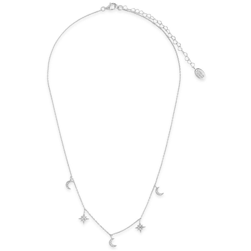 SHINE by Sterling Forever Sterling Silver CZ Moon & Burst Charm Necklace, 3 of 4