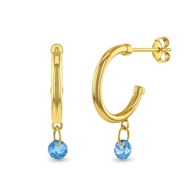 Girls' Dainty Turquoise Charm Half Hoop 14k Gold Earrings - In Season Jewelry