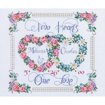 Janlynn Counted Cross Stitch Kit 14"X12"-Two Hearts, One Love (14 Count)
