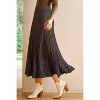 Women's Wool Blend A-Line Long Skirt with Wide Elastic Waistband & Flow Pleats Coffee - 3 of 4