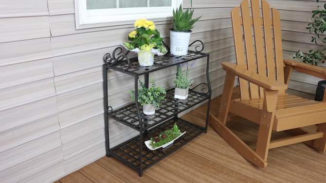 Sunnydaze Indoor/Outdoor Iron Metal 3-Tiered Potted Flower Plant Stand with Scrolled Back Design - 30" - Black, 2 of 14, play video