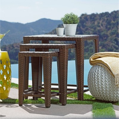 Sevan 3pc Outdoor Wicker Nesting Table Set - Brown - Coaster