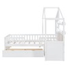 Sapphtopaz Wooden Twin Size House Bed Frame for Kids with Drawer & Side Sofa Floor Platform Bed with Roof & Guardrail for Kids Playroom, Nursery - 4 of 4