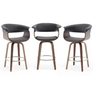 Bekrvio 26" Mid Century Modern Swivel Counter Height Bar Stools Set of 1/2/3/4 - PU Leather Upholstered,Walnut Bent Wood Legs for Kitchen Island - 1 of 4