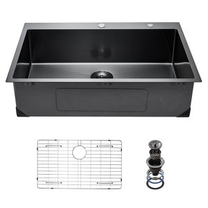 VEVOR 33 inch Kitchen Sink Workstation, 304 Stainless Steel Top Mount Sinks, Drop-In Single Bowl Farmhouse Basin with Accessories, (Black) - 1 of 4