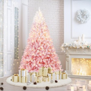 Pre-Lit Pink Christmas Tree - Artificial Xmas Pine Tree, Holiday Party Decoration for Home Office,Full Prelighted,Foldable Base - 1 of 4
