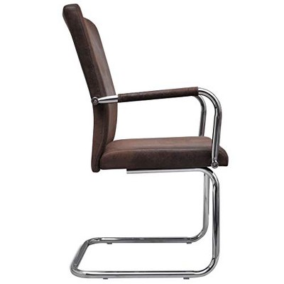 Brown Faux Suede Leather Cantilever Dining Chairs, Set of 2