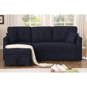 TiranisuBest Linen Fabric Reversible Sectional Sofa Bed with Storage Chaise–Pull-Out Sleeper and Removable Backrest for Modern Living Rooms - 1 of 4