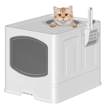 LunaLulinlk white Extra-large foldable cat litter box with litter scoop,