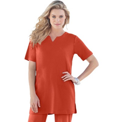 Roaman's Women's Plus Size Notch Neck Soft Knit Tunic