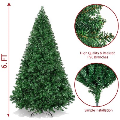6-Foot Green Hinged Artificial Christmas Pine Tree with Metal Base