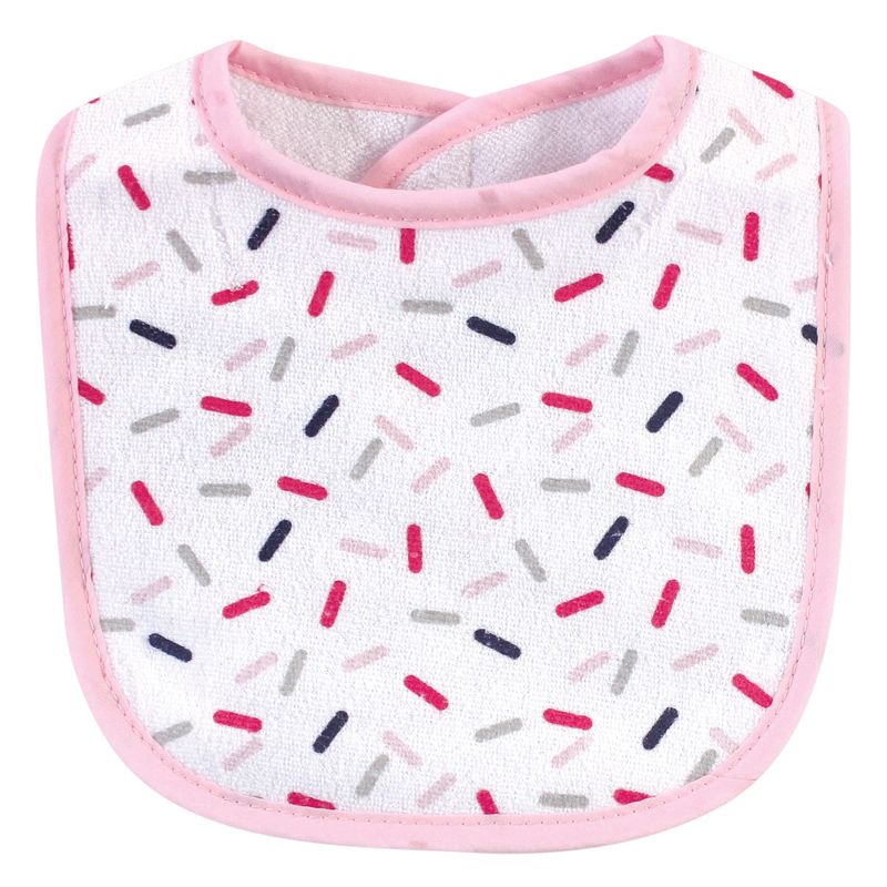 Hudson Baby Infant Girl Cotton Terry Bib and Burp Cloth Set 5pk, Cupcake, One Size, 4 of 8