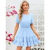 Women's Summer Round Neck Short Sleeve Casual Mini Swiss Dot Chiffon Smocked Waist Tiered Ruffle Hem Beach Dresses - 3 of 4