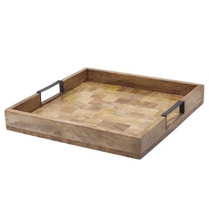 Mikasa Avery Square Lazy Susan Serving Tray, 14" Mango Wood & Iron Rotating Turntable, Dining Table Spinner for Appetizers, Cheese Displays, Cocktails - 1 of 4