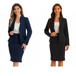 INSPIRE CHIC Women's Collarless Blazer and Formal Pencil Skirt Business Suit Set 2 Pcs 2 Packs - 1 of 4