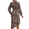 Anna-Kaci Women's Long Sleeve Leopard Print Midi Dress with High Neckline and Asymmetrical Hem - 4 of 4
