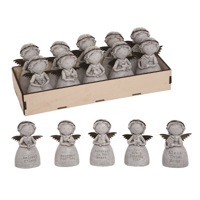 Transpac Resin 14 in. Gray Spring Prayer Angels in Box Set of 10
