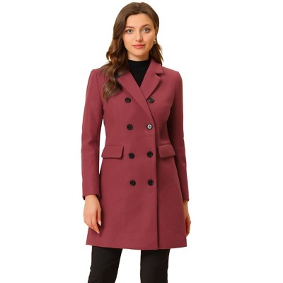 Allegra K Women's Elegant Notched Lapel Double Breasted Long Sleeve Winter Overcoat