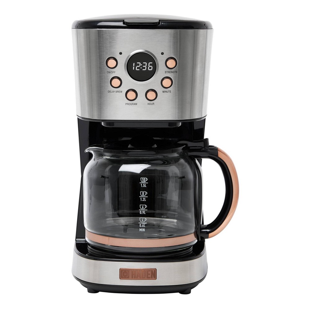 Haden 12-Cup Programmable Coffee Maker with Strength Control and Timer - Steel and Copper