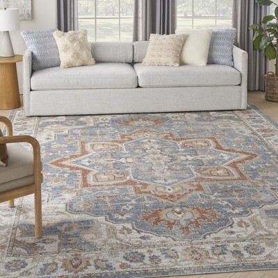 Denim Multi Floral Synthetic 8' x 10' Reversible Area Rug