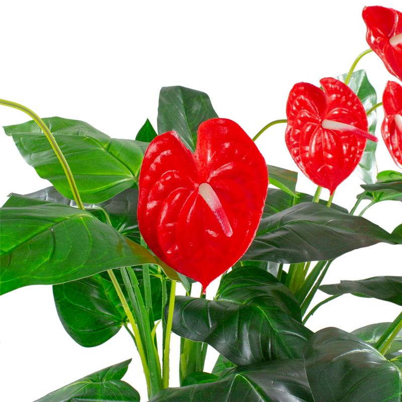 Northlight 41" Red and Black Potted Tropical Artificial Anthurium Plant In a Black Pot, 3 of 5