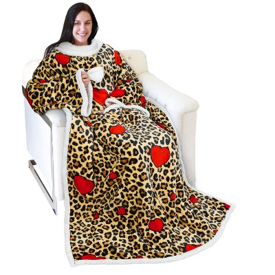 Adults Fuzzy Cozy Wearable Blanket with Sleeves Arms, Flannel Fleece Sleeved TV Wrap Blanket, Snuggly Throw for Women Men, Gift for Her - Catalonia
