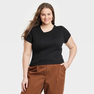 Women's Slim Fit Short Sleeve Ribbed T-Shirt - A New Day™ - 1 of 3