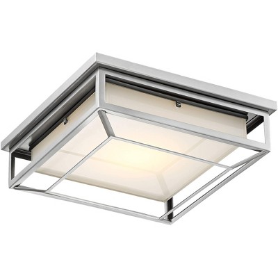 Possini Euro Design Modern Outdoor Ceiling Light Fixture LED Matte Nickel 12" Frosted Bonded Glass Damp Rated for Exterior House