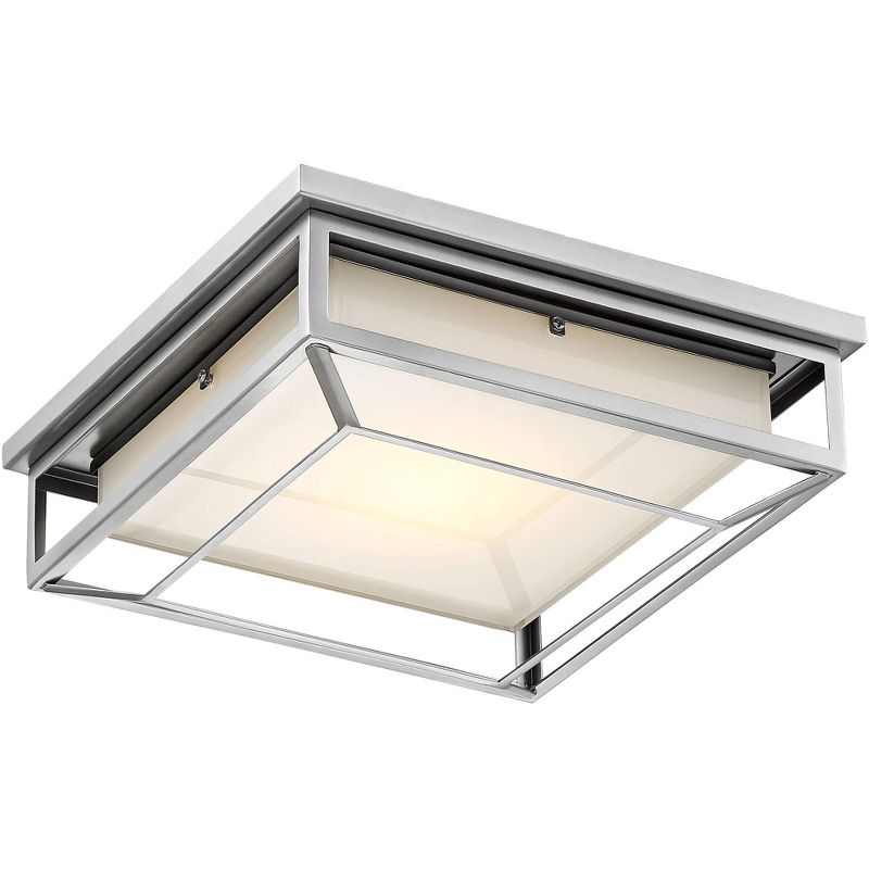 Possini Euro Design Radcliffe Modern Flush Mount Outdoor Ceiling Light Matte Nickel LED 4" Frosted Bonded Glass Damp Rated for Post Exterior Barn Deck, 1 of 6