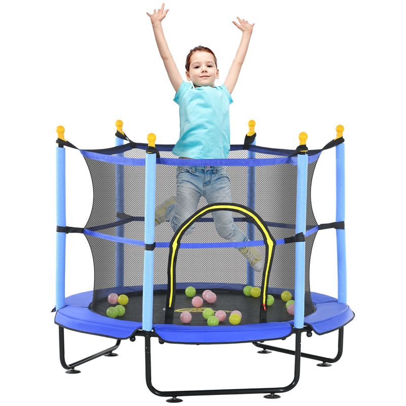 Qaba 4.6' Trampoline for Kids, 55" Toddler Trampoline with Safety Enclosure & Ball Pit for Indoor or Outdoor Use, Built for Kids 3-10 Years, 1 of 7