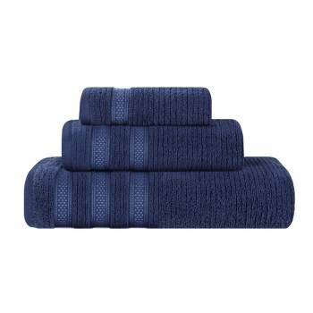 Zero Twist Cotton Ribbed Modern Geometric Border Assorted 3 Piece Bathroom Towel Set by Blue Nile Mills