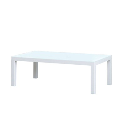 Aluminum Rectangular Top Coffee Table with Block Legs White - Benzara