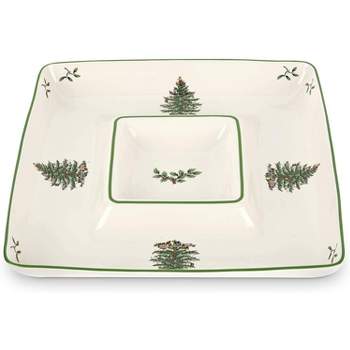 Spode Christmas Tree Square Chip & Dip - 12.5 Inch