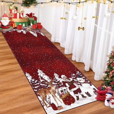 Area Rugs Merry Christmas Soft Washable Santa Claus Deer Christmas Tree Snowman Non Slip Foldable Holiday Decor Carpet