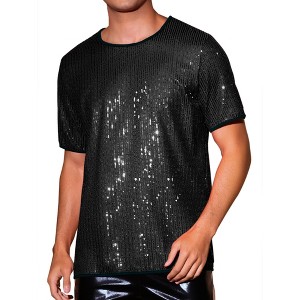 INSPIRE CHIC Men's Metallic Short Sleeved Club Rave Party Sequins Sparkly T-Shirt - 1 of 4