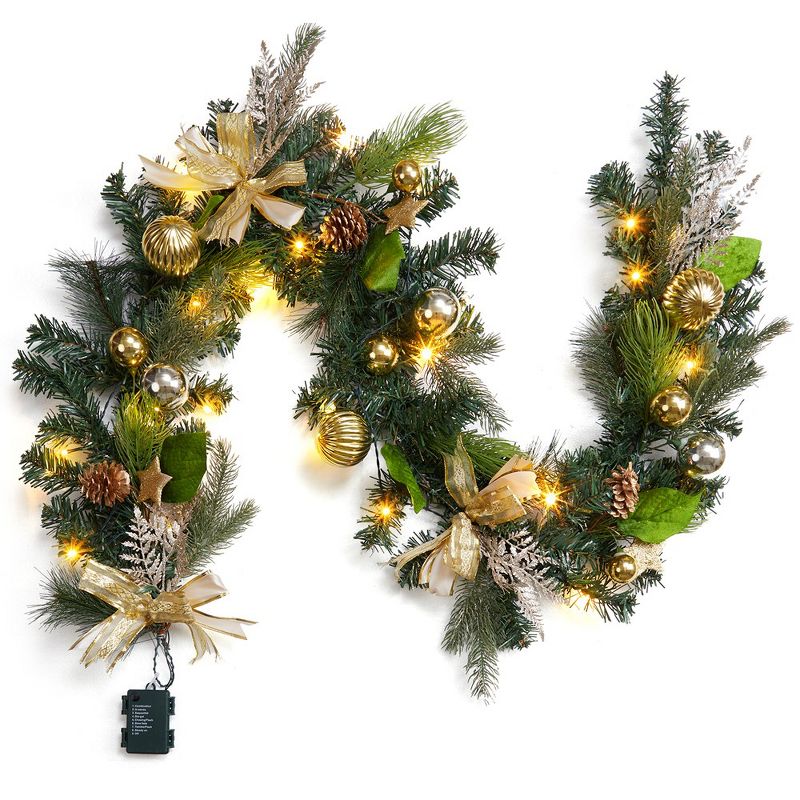 Christmas Garland for Mantle, 6 Ft Prelit Garland Christmas with Lights Battery Operated, 1 of 7