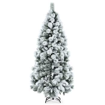Tangkula 7.5ft Pre-lit Snow Flocked Christmas Pine Tree, Hinged Artificial Xmas  Tree W/ 300 Remote-controlled Multi-color Lights : Target