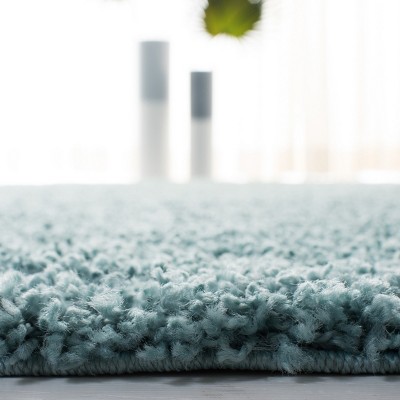 Aqua Blue 6'7" Square Shag Synthetic Area Rug