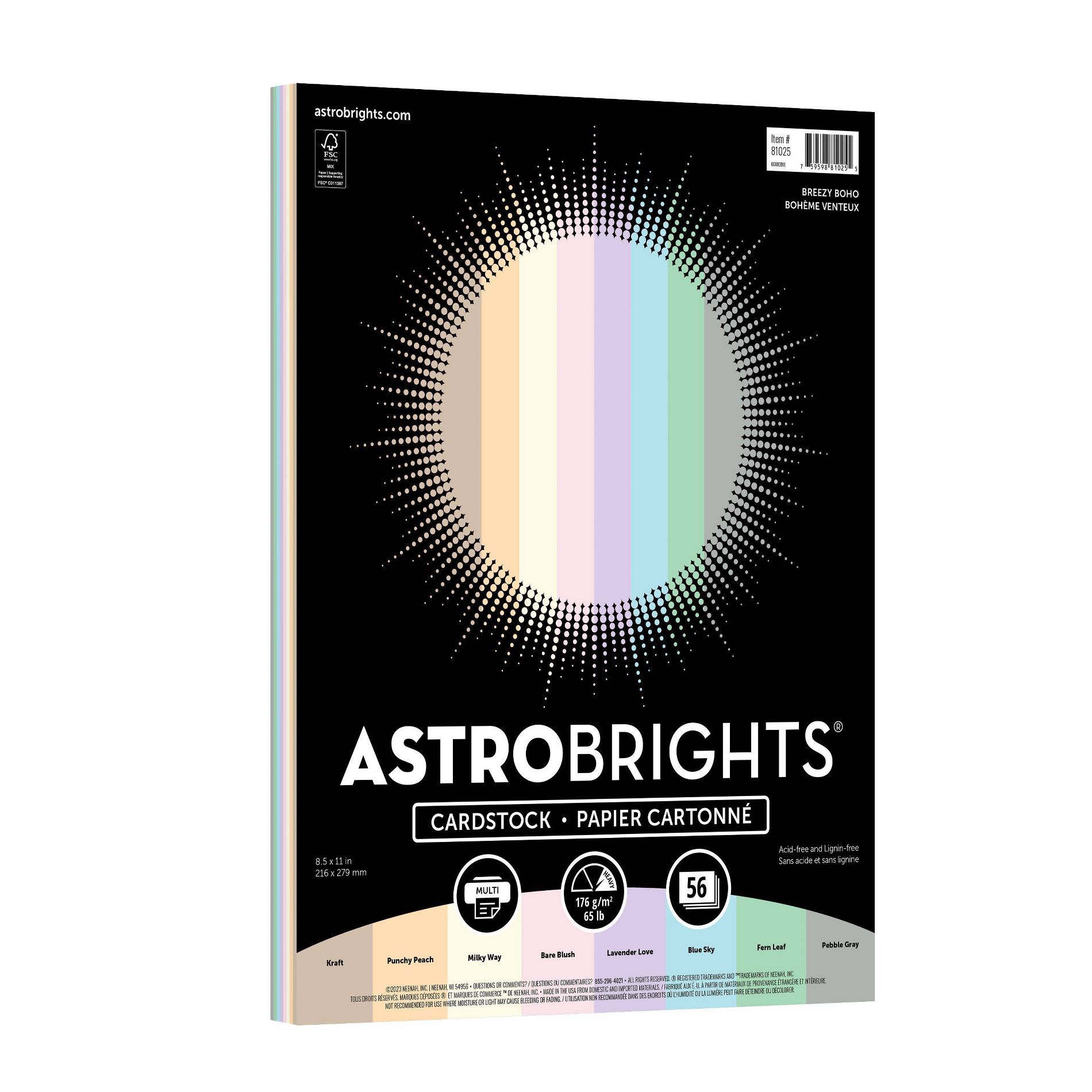 Astrobrights Boho Cardstock: Multicolor Pastel Cardstock Paper, 8.5 x 11 Inches, Uncoated, 56 Sheets