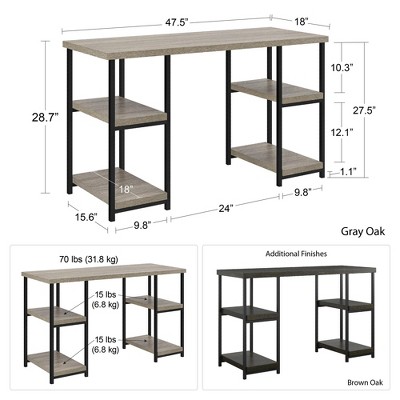 Distressed Gray Oak and Black Executive Double Pedestal Desk