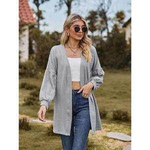 Women's Long Knit Cardigan with Textured Design - Casual Layering Piece for Outdoor Wear - 1 of 4
